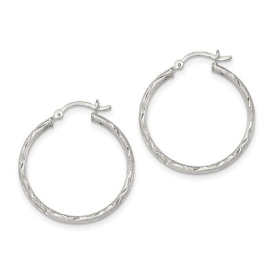 Diamond-cut Hinged Hoop Earrings Sterling Silver Satin QE11496, MPN: QE11496, 191101229565