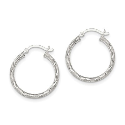 Diamond-cut Hinged Hoop Earrings Sterling Silver Satin QE11495, MPN: QE11495, 191101228834
