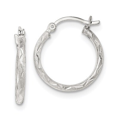 Diamond-cut Hinged Hoop Earrings Sterling Silver Satin QE11494, MPN: QE11494, 191101230929