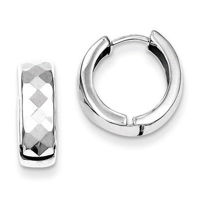 Polished Patterned Hinged Hoop Earrings Sterling Silver Rhodium QE8509, MPN: QE8509, 869944812212
