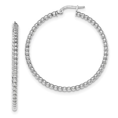 Beaded Hinged Hoop Earrings Sterling Silver Rhodium-plated QE11654, MPN: QE11654, 191101231360