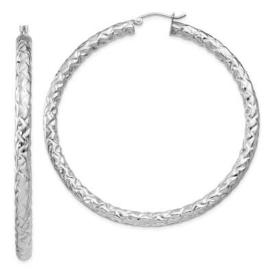Textured Hinged Hoop Earrings Sterling Silver Rhodium-plated QE11512, MPN: QE11512, 191101229275