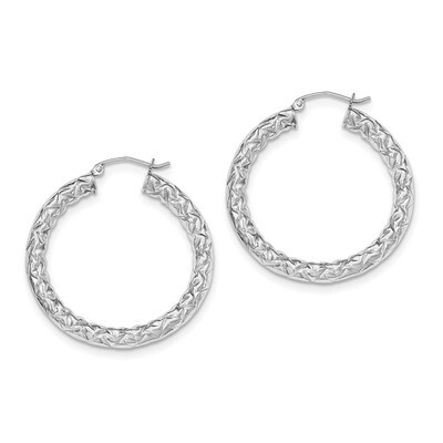 Hinged Hoop Earrings Sterling Silver Rhodium-plated Textured QE11510, MPN: QE11510, 191101229107