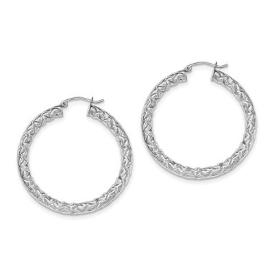 Hinged Hoop Earrings Sterling Silver Rhodium-plated Textured QE11509, MPN: QE11509, 191101228896