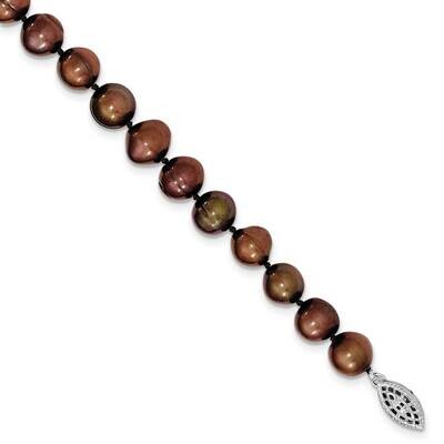 9-10mm Coffee Egg Shape Fw Cultured Pearl Necklace Sterling Silver QH5160-24, MPN: QH5160-24,
