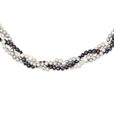 6-7mm White Black Silver Cultured Pearl with 2 Inch Extender Necklace Sterling Silver QH4798-17, MP…