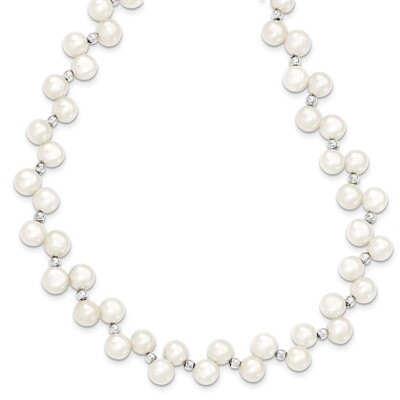 16 Inch Button Pearl Necklace Sterling Silver Cultured QH1857-16, MPN: QH1857-16, 191101276507