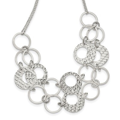 Textured 2 Strand Circles Necklace with 2 inch Extender 17 Inch Sterling Silver QG3745-17, MPN: QG3…