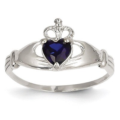 Synthetic Diamond September Birthstone Claddagh Heart Ring 14k White Gold D1788, MPN: D1788, 883957…