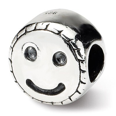 Smiley Face Bead - Sterling Silver QRS770, MPN: QRS770, 883957727769