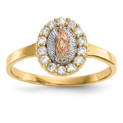 White Rhodium CZ Diamond Lady of Guadalupe Ring 14k Two-Tone Gold R579, MPN: R579, 191101011924