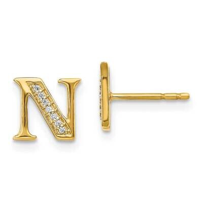 Initial N Earrings 14k Gold Diamond EM4170N-004-YA, MPN: EM4170N-004-YA, 883957376677