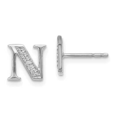 Initial N Earrings 14k White Gold Diamond EM4170N-004-WA, MPN: EM4170N-004-WA, 883957663531