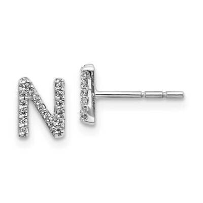 Initial N Earrings 14k White Gold Diamond EM4169N-010-WA, MPN: EM4169N-010-WA, 883957376547