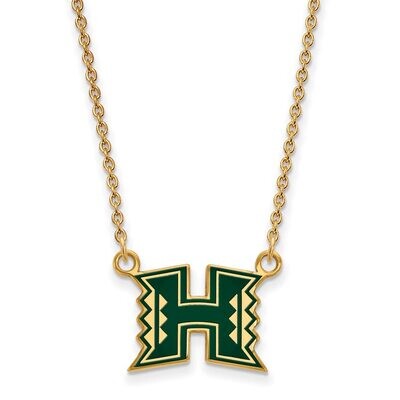 The University of Hawaii Small Enamel Pendant with Chain Necklace Gold-plated Silver GP022UHI-18, M…