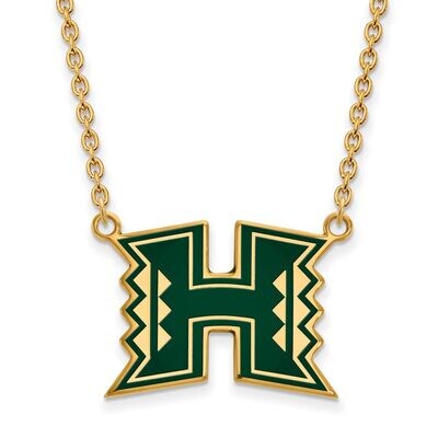 The University of Hawaii Large Enamel Pendant with Chain Necklace Gold-plated Silver GP023UHI-18, M…