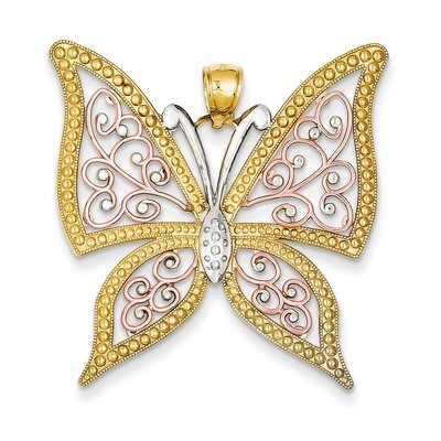 Diamond-cut Butterfly Pendant 14k Yellow &amp; Rose Gold with Rhodium K3249, MPN: K3249, 637218134618