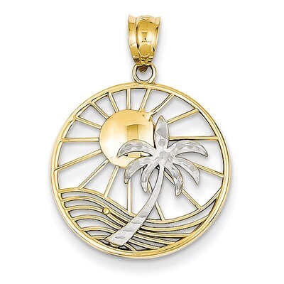 Sun &amp; Palm Tree Pendant 14k Two-tone Gold K4902, MPN: K4902, 886774616810