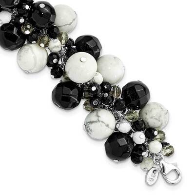 Howlite Black &amp; Smoky Quartz Crystal Bracelet Sterling Silver QH2183-8.5, MPN: QH2183-8.5,