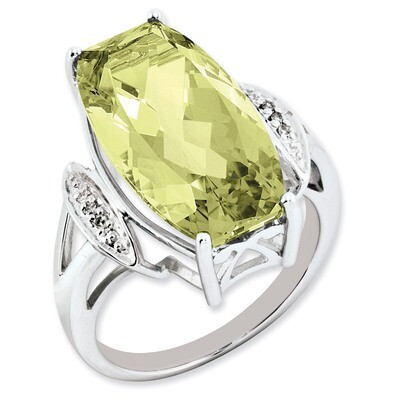 Lemon Quartz &amp; Diamond Ring Sterling Silver QR3199LQ, MPN: QR3199LQ, 883957363745