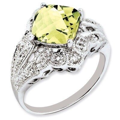 Lemon Quartz &amp; Diamond Ring Sterling Silver QR3203LQ, MPN: QR3203LQ, 883957363820