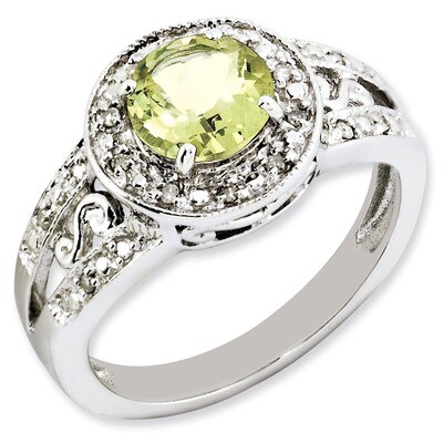 Lemon Quartz &amp; Diamond Ring Sterling Silver QR3188LQ, MPN: QR3188LQ, 883957363486