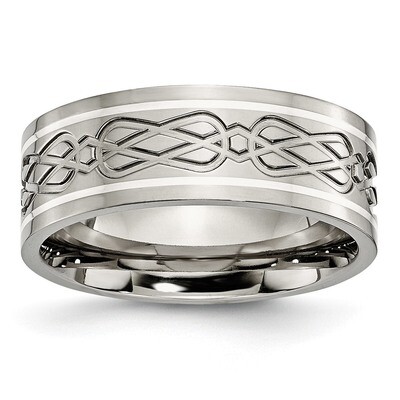 Sterling Silver Inlay Celtic Knot Flat 8mm Polished Band Titanium TB79_CH by Chisel, MPN: TB79_CH, …
