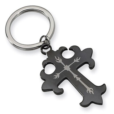 Polished Black IP-plated Cross Key Chain - Stainless Steel SRK119 by Chisel, MPN: SRK119, 883957737…