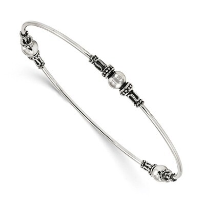 Beaded Slip On Bangle Sterling Silver Antiqued QB1079, MPN: QB1079, 886774095370