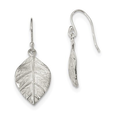 Leaf Textured Dangle Earrings Sterling Silver QE12457, MPN: QE12457, 191101230998