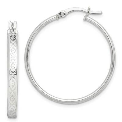 Polished Hoop Earrings Sterling Silver Textured QE14769, MPN: QE14769, 886774097732