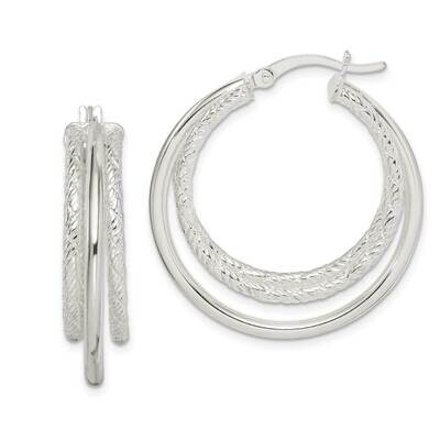 Polished Hoop Earrings Sterling Silver Textured QE14177, MPN: QE14177, 886774022468