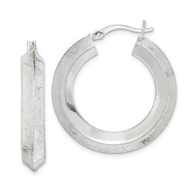 Polished Hoop Earrings Sterling Silver Textured QE14112, MPN: QE14112, 886774080093