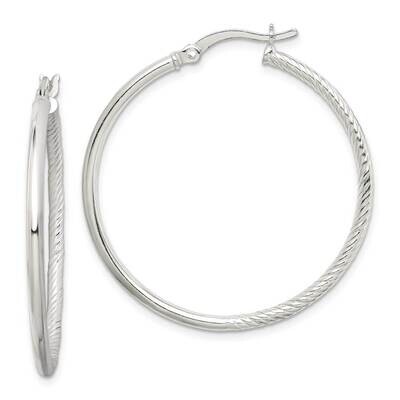 Polished Hoop Earrings Sterling Silver Textured QE14091, MPN: QE14091, 886774048963