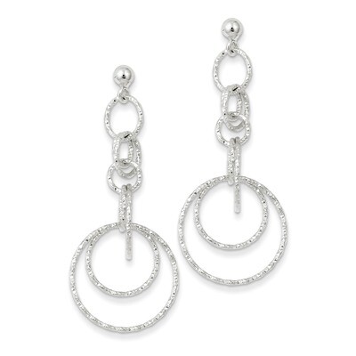 Circle Post Dangle Earrings Textured Sterling Silver QE8887, MPN: QE8887, 886774749815