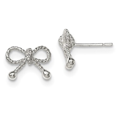Bow Post Earrings Sterling Silver Polished and Textured QE12927, MPN: QE12927, 191101229534