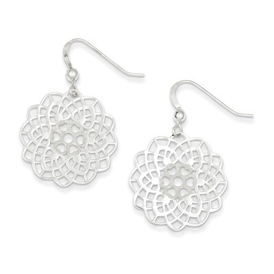 Textured Flower Dangle Earrings Sterling Silver Polished QE8860, MPN: QE8860, 883957542959