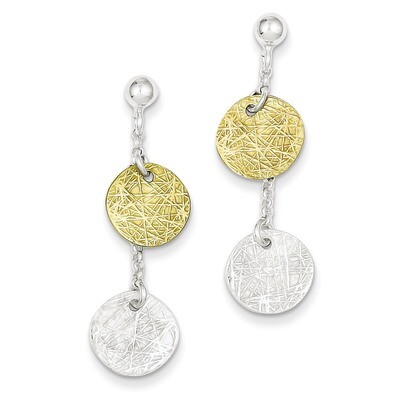 Vermeil Polished Textured Dangle Earrings Sterling Silver QE6310, MPN: QE6310, 883957570167