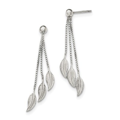 Leaf Dangle Post Earrings Sterling Silver Polished and Textured QE12956, MPN: QE12956, 191101230189