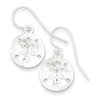 Textured Sand Dollar Dangle Earrings Sterling Silver Polished QE6958, MPN: QE6958, 886774760827