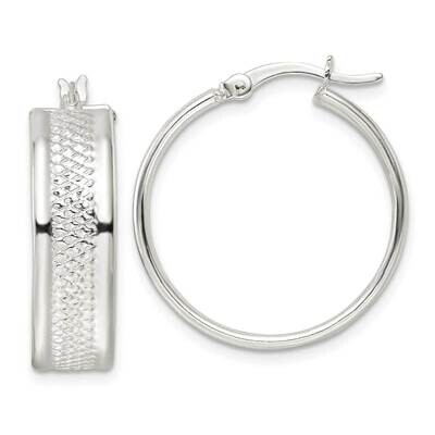 Textured 7.5x25mm Hoop Earrings Sterling Silver Polished QE15874, MPN: QE15874, 196904153581