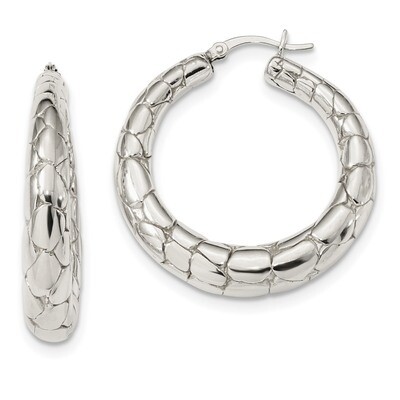 Textured Hoop Earrings Sterling Silver Polished QE13218, MPN: QE13218, 191101234460