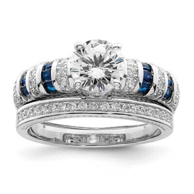 Polished Blue &amp; White CZ Engagement &amp; Band R Sterling Silver Rhodium-Plated QR7303, MPN: QR7303,