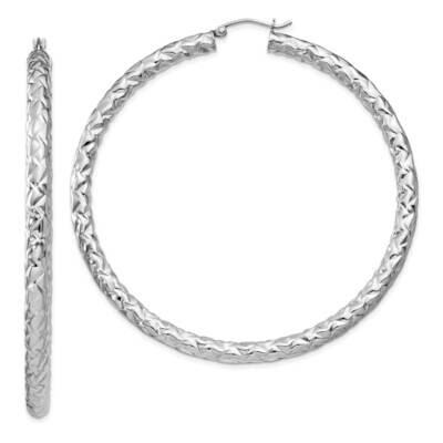 Textured 4X65mm Hoop Earrings Sterling Silver Rhodium-Plated QE11513, MPN: QE11513, 191101229282