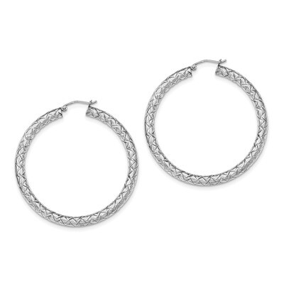 Hinged Hoop Earrings Sterling Silver Rhodium-plated Textured QE11508, MPN: QE11508, 191101229268