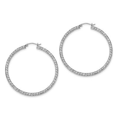 Hinged Hoop Earrings Sterling Silver Rhodium-plated Textured QE11505, MPN: QE11505, 191101228889