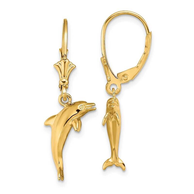 Mini Dolphin Jumping Leverback Earrings 14k Gold 3-D TF1818, MPN: TF1818, 637218177295