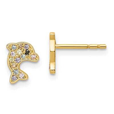 Multi-colored Dolphin Post Earrings 14k Gold CZ Diamond SE2890 by Madi K, MPN: SE2890, 191101901966