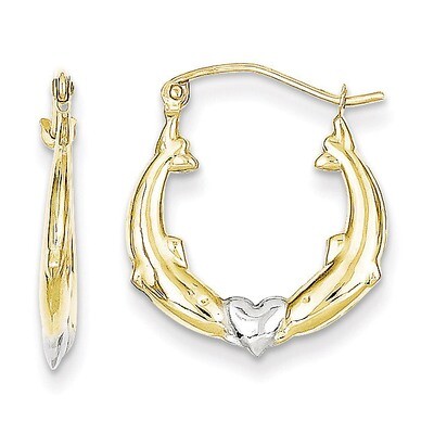 Dolphin Heart Hollow Hoop Earrings 10K Gold &amp; Rhodium 10ER272, MPN: 10ER272, 883957345086