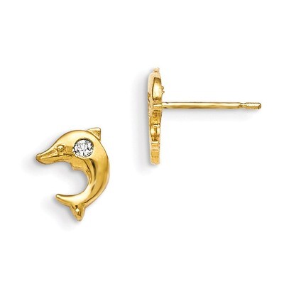 CZ Children&#39;S Dolphin Post Earrings 14k Gold GK829, MPN: GK829, 191101367465